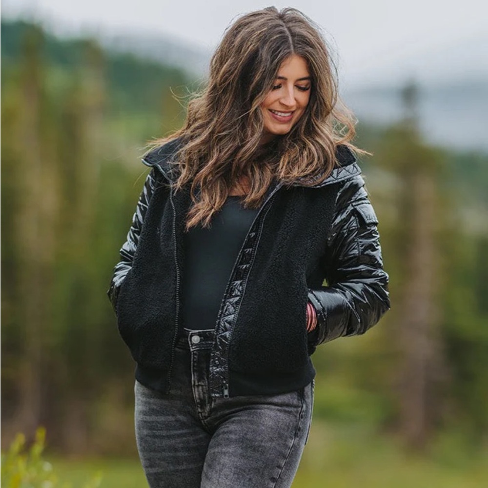 BUDDYLOVE BRODY SHERPA JACKET WITH PATENT SLEEVES -BLACK NWT